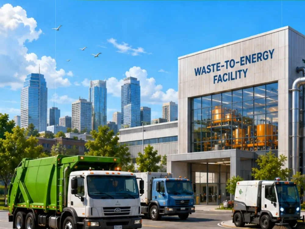 Public works vehicles and community charging powered by waste-to-energy